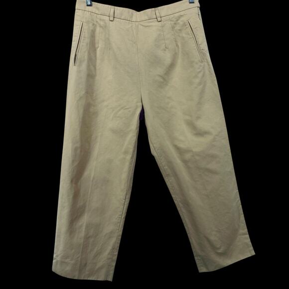 Yves St Laurent Size F44 US 10 Cropped Pants Cream Neutral 31 Waist Cotton YSL - Picture 1 of 8